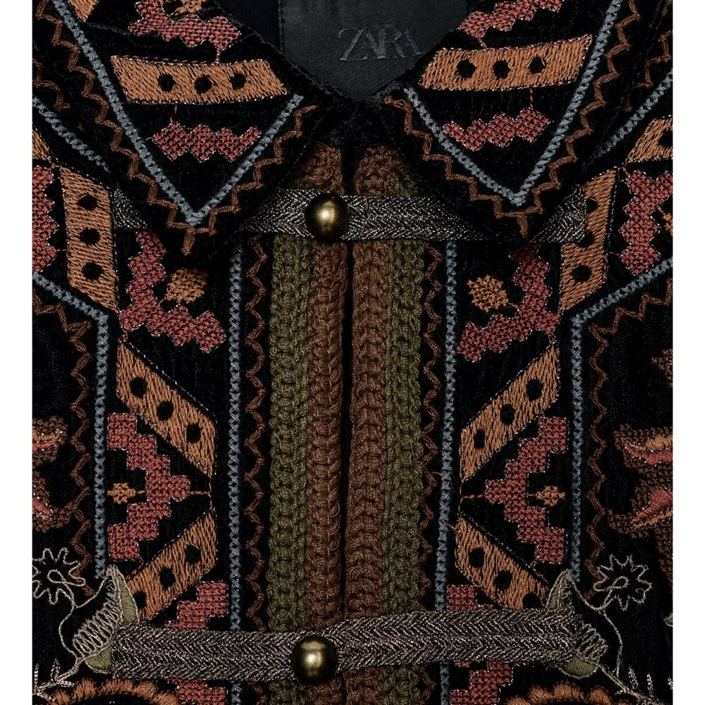 Zara Black Floral Embroidered Bomber Jacket - Picture 7 of 7